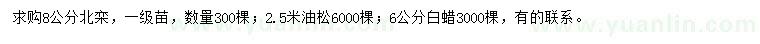 求購北欒、油松、白蠟