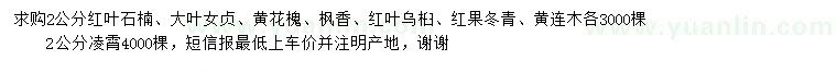 求購紅葉石楠、大葉女貞、黃花槐等