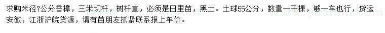 求購米徑7公分香樟