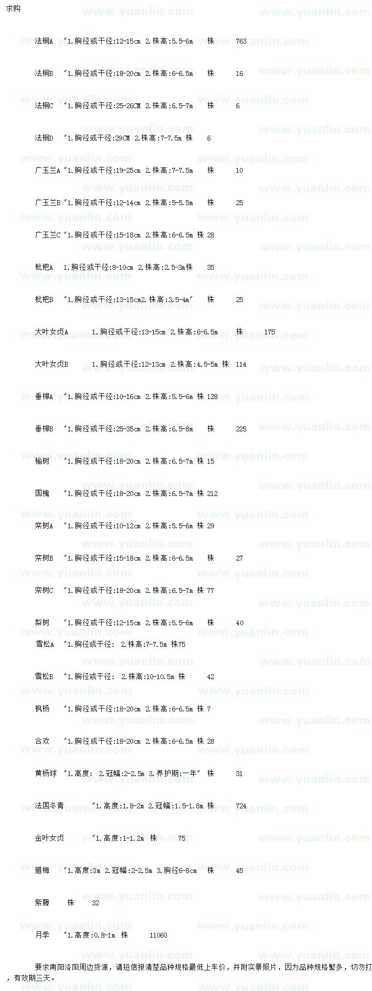 求購法桐、廣玉蘭、枇杷等