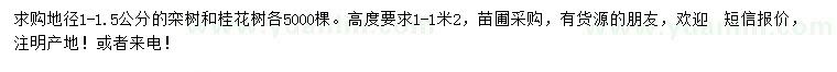 求購地徑1-1.5公分欒樹、桂花樹