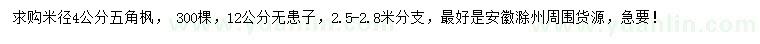 求購米徑4公分五角楓、12公分無患子