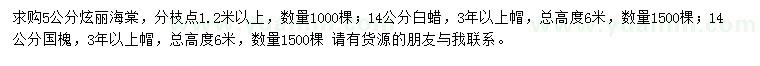 求購(gòu)絢麗海棠、白蠟、國(guó)槐