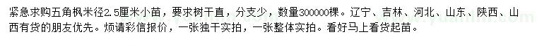 求購米徑2.5公分五角楓