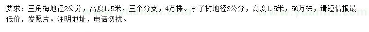 求購地徑2公分三角梅、3公分李子樹