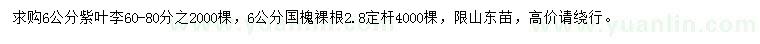 求購6公分紫葉李、國槐