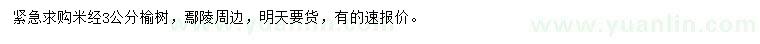 求購(gòu)米徑3公分榆樹(shù)