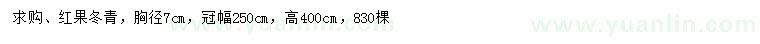 求購(gòu)胸徑7公分紅果冬青
