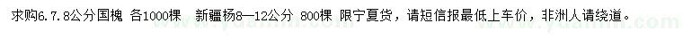 求購6、7、8公分國槐、8-12公分新疆楊