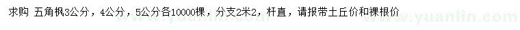 求購3、4、5公分五角楓