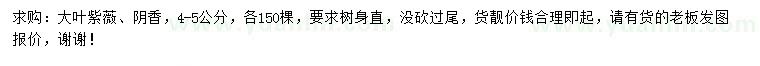 求購4-5公分大葉紫薇、陰香