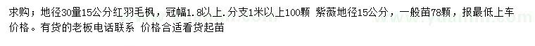 求購(gòu)30量15公分紅羽毛楓、紫薇