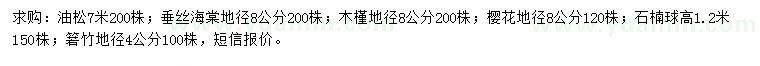 求購油松、垂絲海棠、木槿等