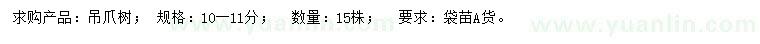 求購10-11公分吊爪樹(shù)