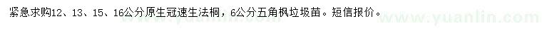 求購12、13、15、16公分速生法桐、6公分五角楓