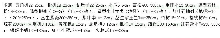 求購五角楓、楸樹、君遷子等