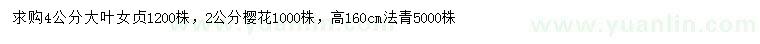 求購大葉女貞、櫻花、法青