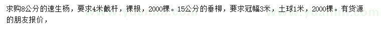 求購8公分速生楊、15公分垂柳