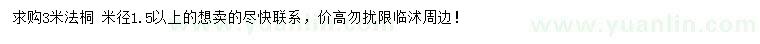 求購3米法桐