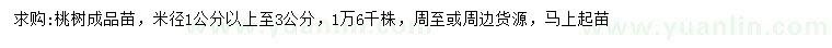 求購米徑1-3公分桃樹