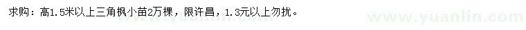 求購高1.5米以上三角楓小苗