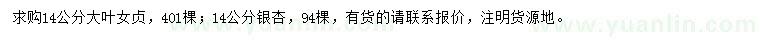 求購(gòu)14公分大葉女貞、銀杏