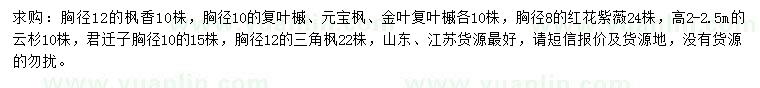 求購楓香、復葉槭、元寶楓等