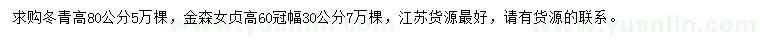 求購(gòu)高80公分冬青、60公分金森女貞