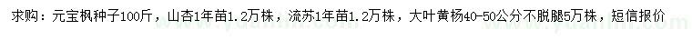 求購元寶楓種子、山杏、流蘇等