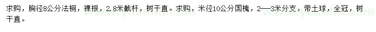 求購胸徑8公分法桐、米徑10公分國槐