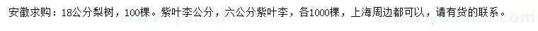 求購18公分梨樹(shù)、5、6公分紫葉李
