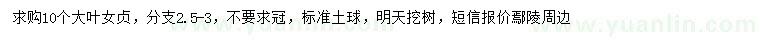 求購10公分大葉女貞