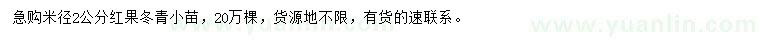 求購米徑2公分紅果冬青