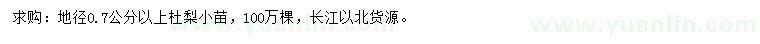 求購地徑0.7公分以上杜梨小苗
