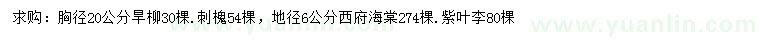 求購(gòu)旱柳、刺槐、西府海棠等