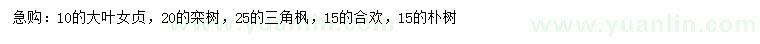 求購(gòu)大葉女貞、欒樹、三角楓等