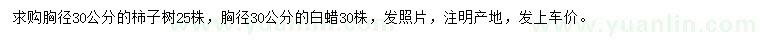 求購胸徑30公分柿子樹、白蠟