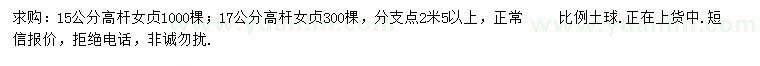 求購(gòu)15、17公分高桿女貞