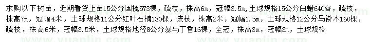 求購國槐、白蠟、紅葉石楠等
