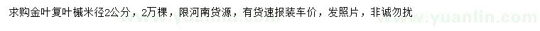 求購米徑2公分金葉復葉槭