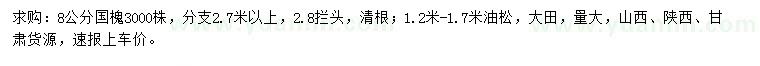 求購8公分國槐、1.2-1.7米油松