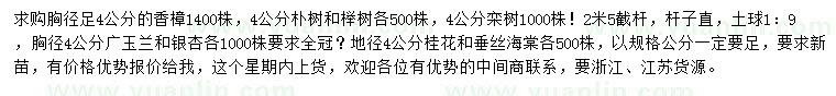 求購香樟、樸樹(shù)、櫸樹(shù)等