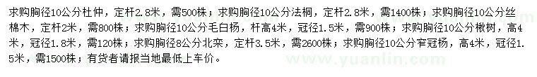 求購杜仲、法桐、絲棉木等