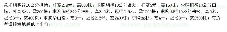 求購楓楊、合歡、白蠟等