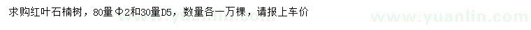 求購80量2公分、30量地徑5公分紅葉石楠樹