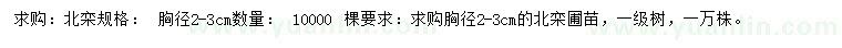 求購(gòu)胸徑2-3公分北欒