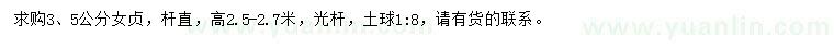 求購3、5公分女貞