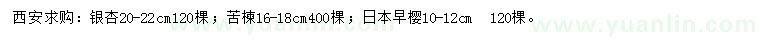 求購(gòu)銀杏、苦楝、日本早櫻