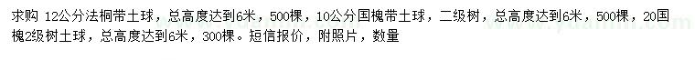 求購(gòu)12公分法桐、10、20公分國(guó)槐