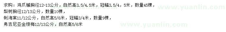 求購(gòu)雞爪槭、梨樹、刺海棠等